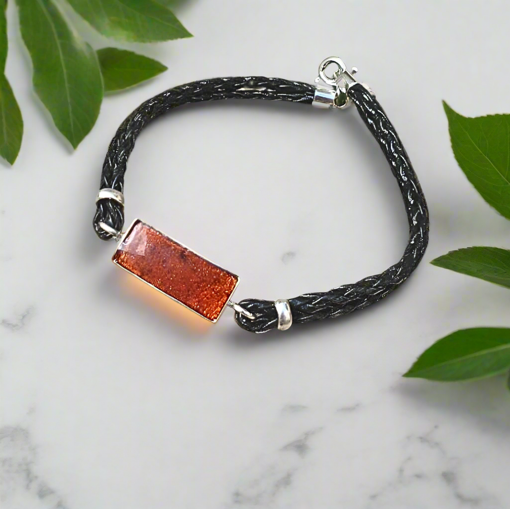 amber leather ashes bracelet for men