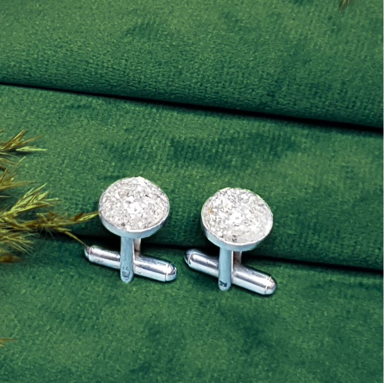 ashes memorial cufflinks side view on green velvet