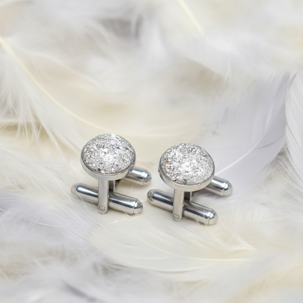 ashes memorial cufflinks side view on green velvet