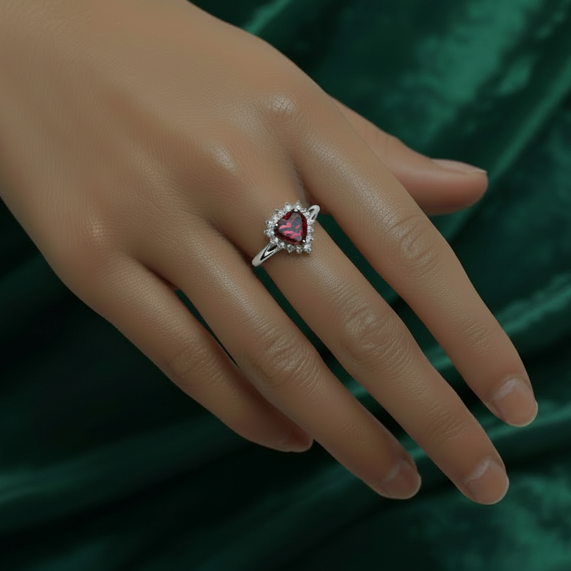 heart cluster ashes memorial ring on model with white blanket