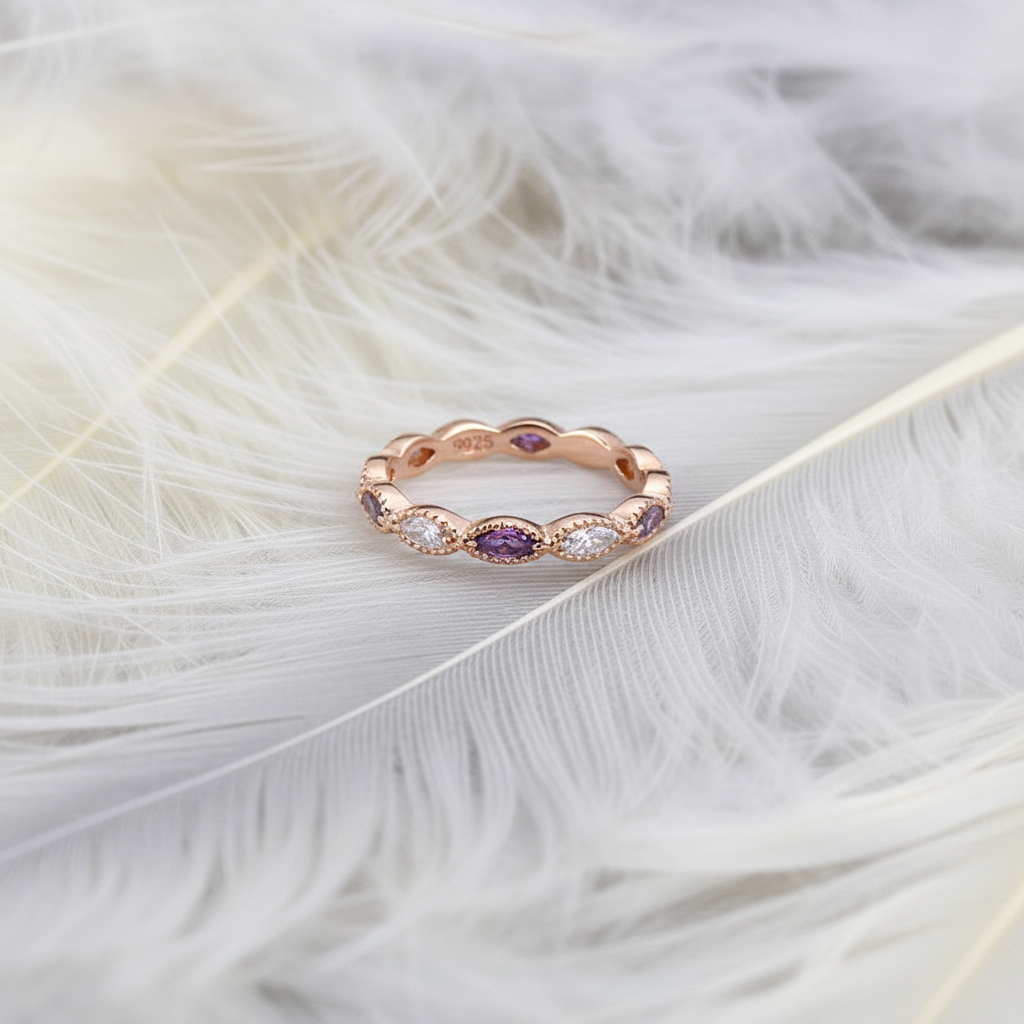 rose gold ashes eternity ring with real birthstones