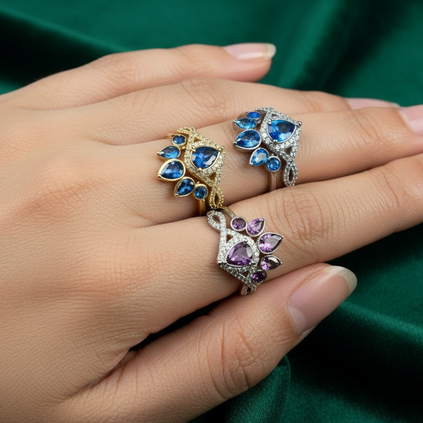 pear crown stacking ring for ashes memorial jewellery on hand