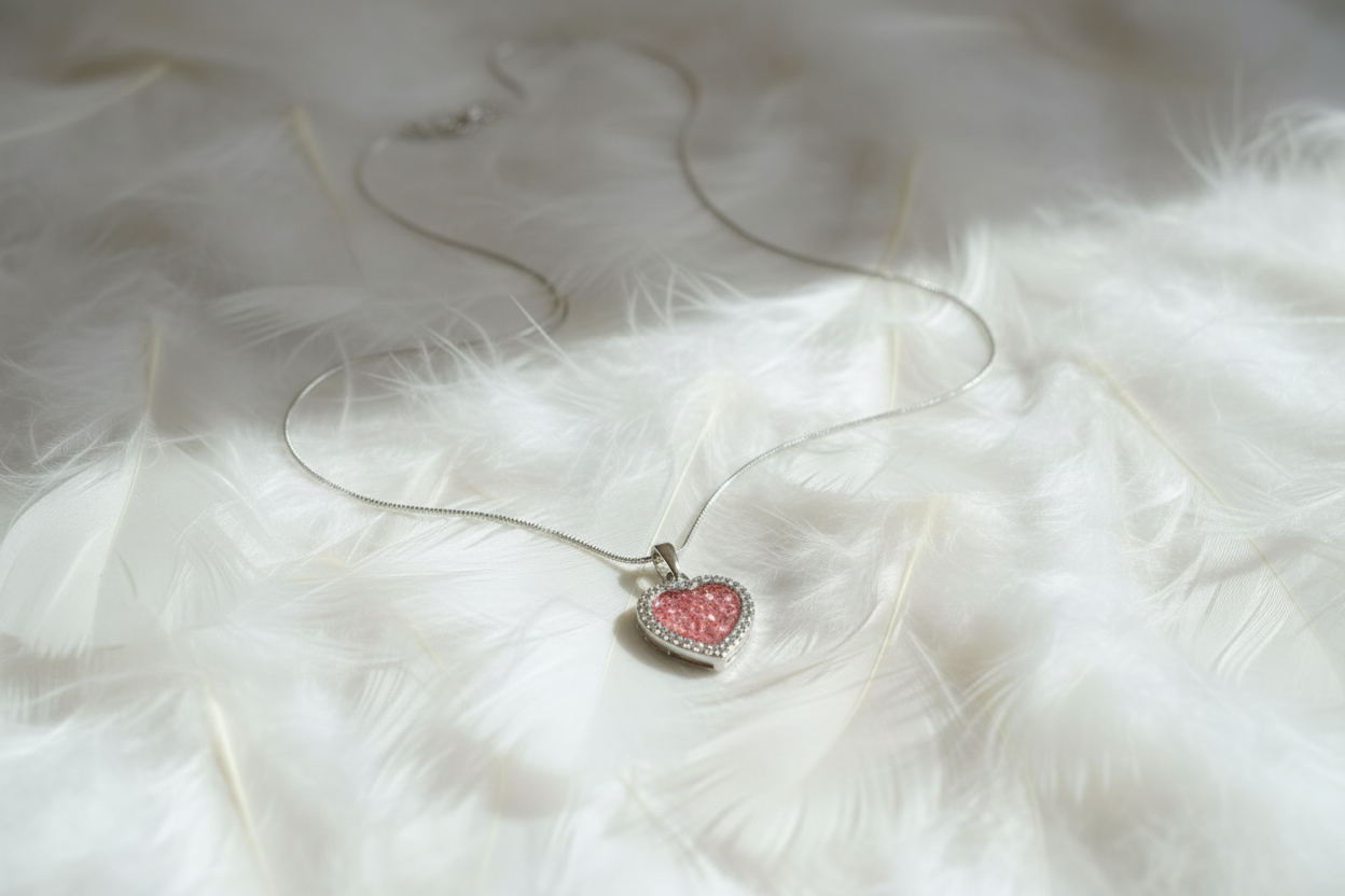Sparkling Heart Memorial Ashes Necklace | Sterling Silver | Northants, UK