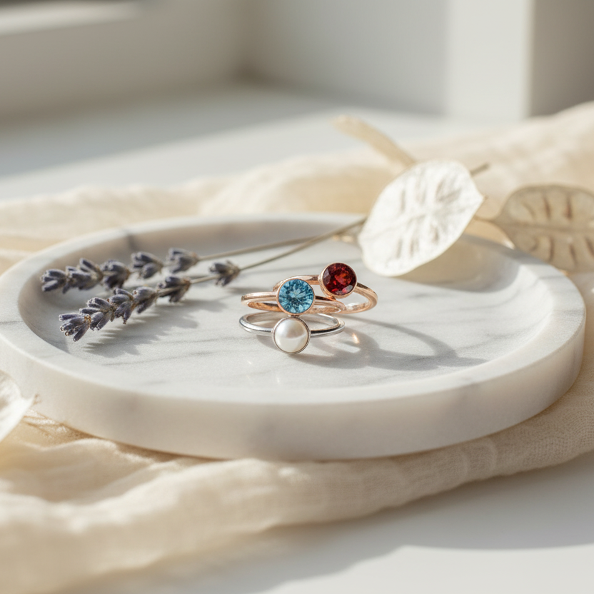 three 14ct gold ashes memorial rings in white gold rose gold and yellow gold.