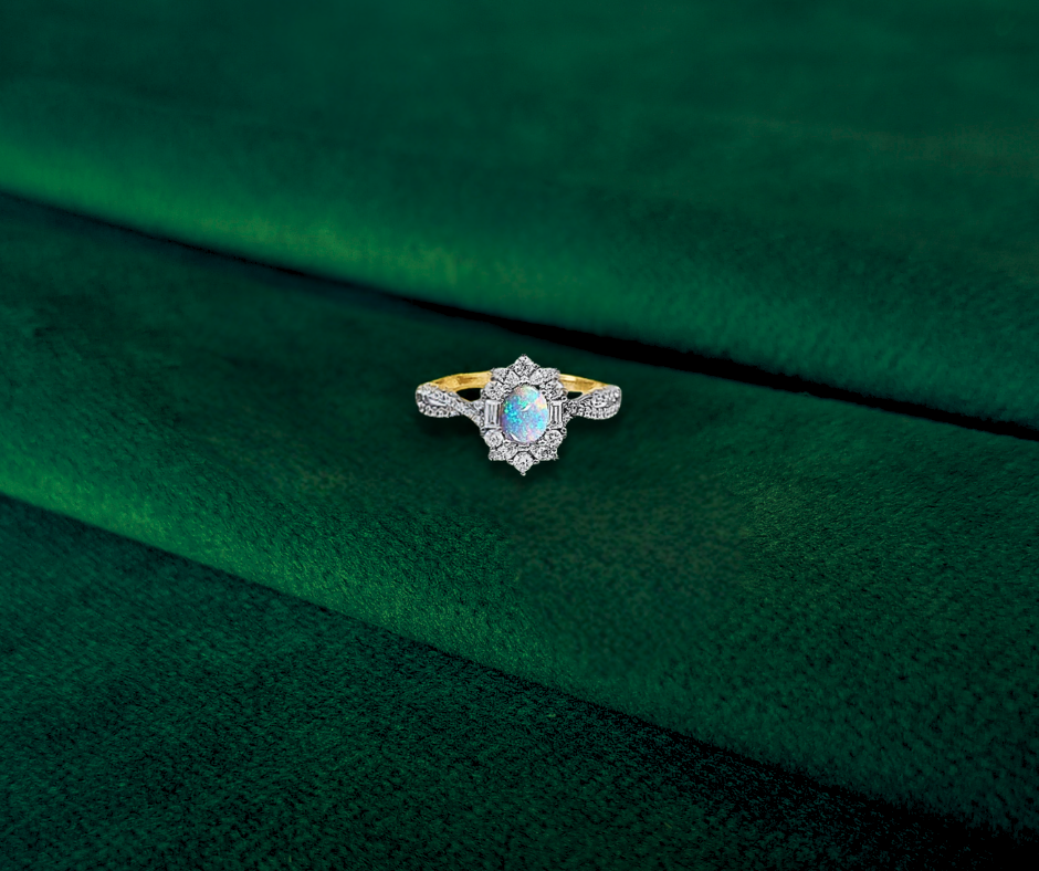 14ct Gold Art Deco Ashes Ring – Moissanite Halo & Crossover Band – Memorial Jewellery UK