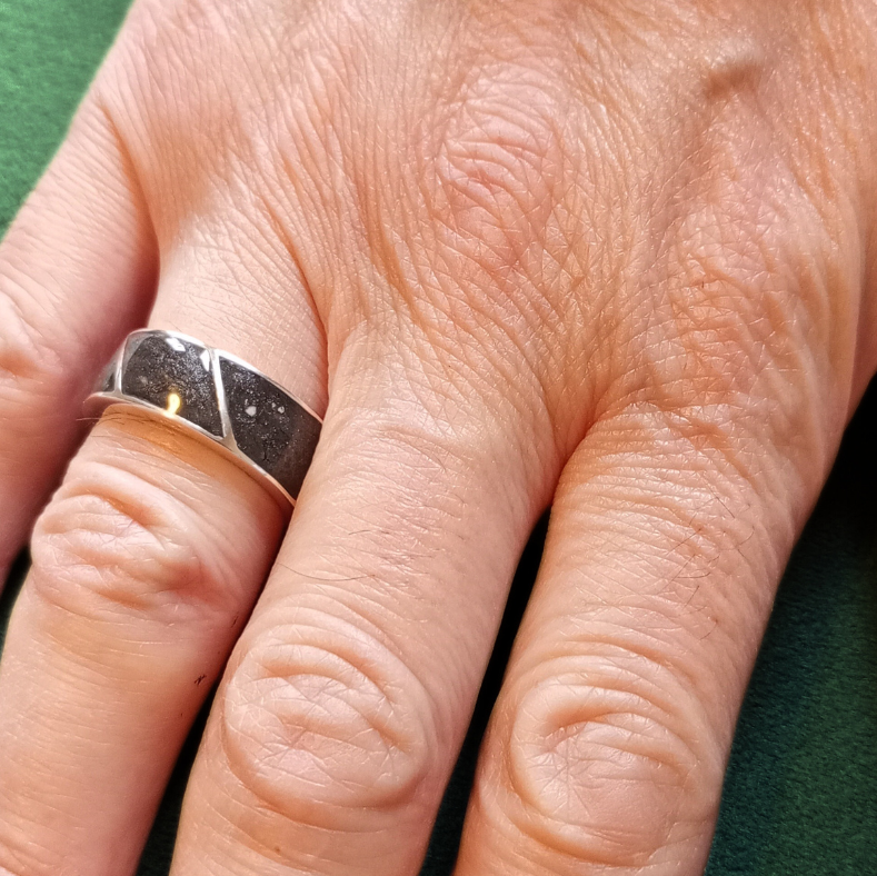 mens ashes memorial ring in black pearl on hand 