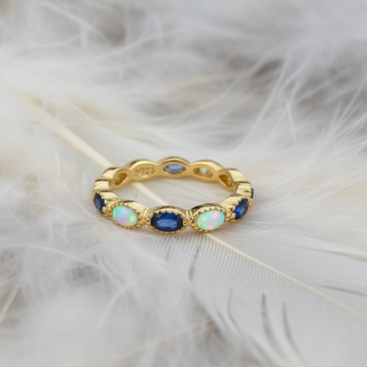 Gold eternity ring with ashes stones 