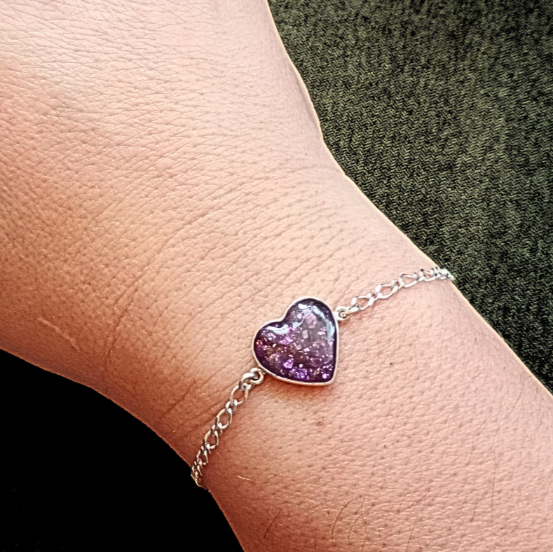 amethyst ashes heart bracelet on model