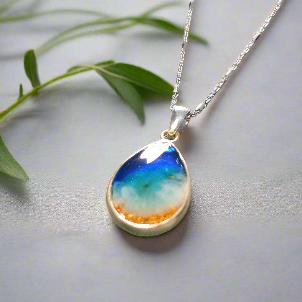 beach ashes memorial necklace on white background