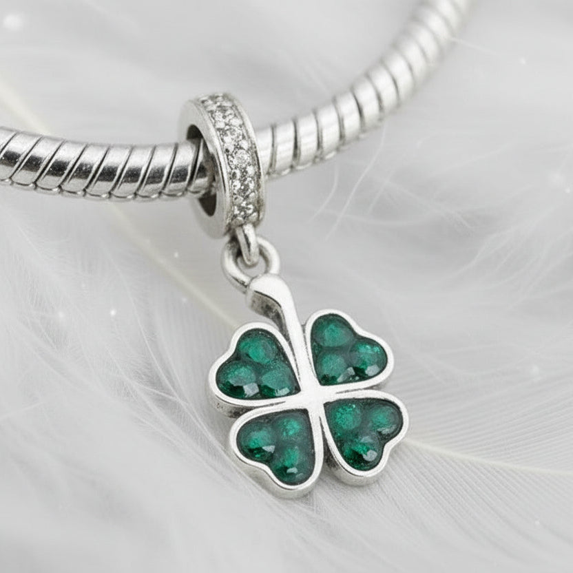 four leaf clover ashes dangle charm to fit pandora bracelets
