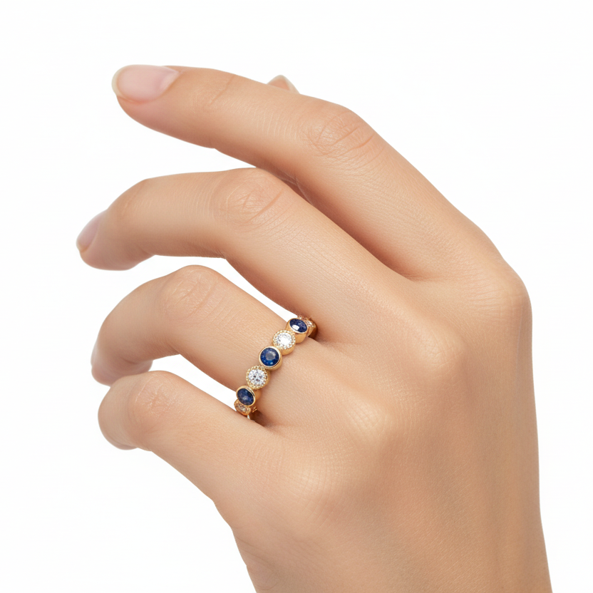 diamond set ashes memorial eternity ring on model