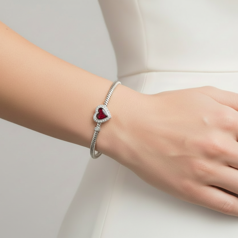 heart halo ashes charm for pandora bracelets on model