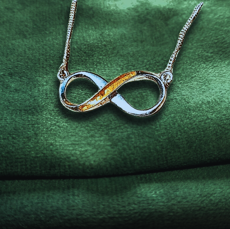 infinity ashes necklace on green velvet with citrine resin mix