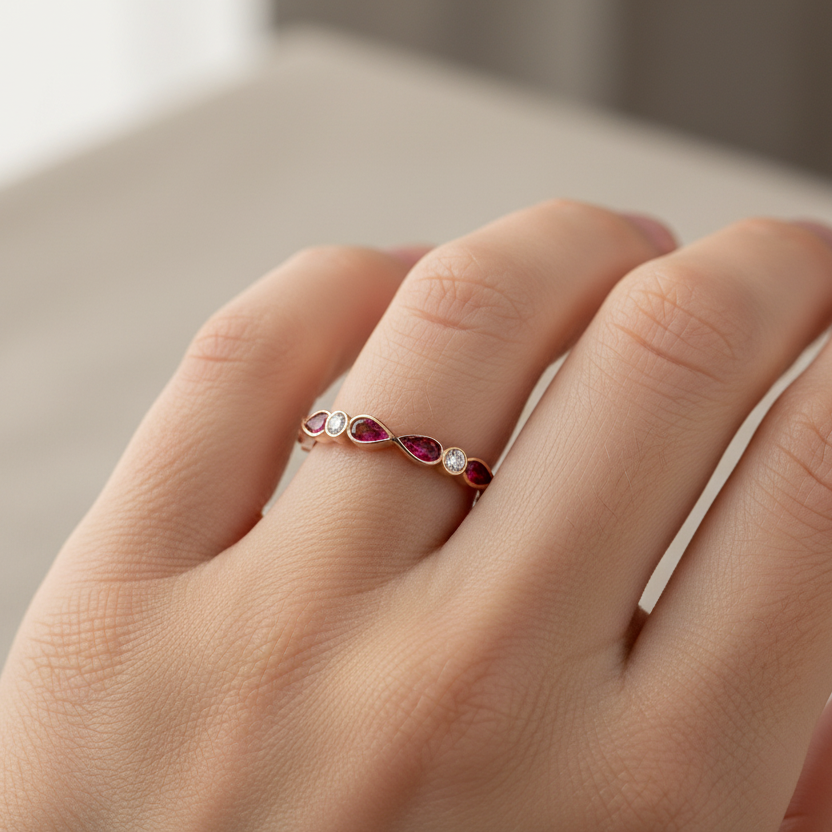 14ct gold infinity ashes memorial ring on models hand