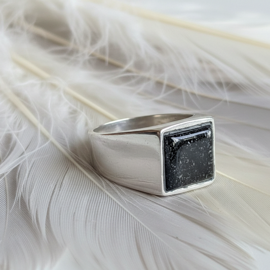 mens ashes ring in square signet style