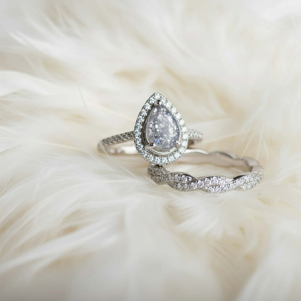 teardrop halo ashes cremation rings with twist on feathers
