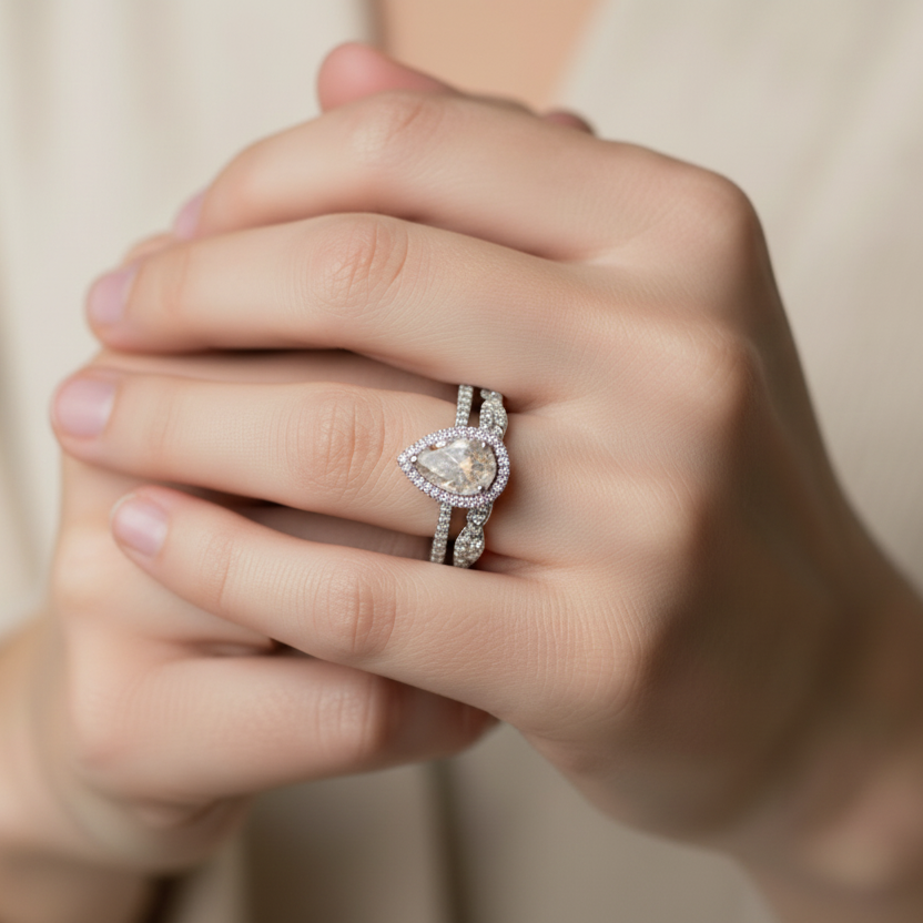 ashes memorial rings set peardrop halo