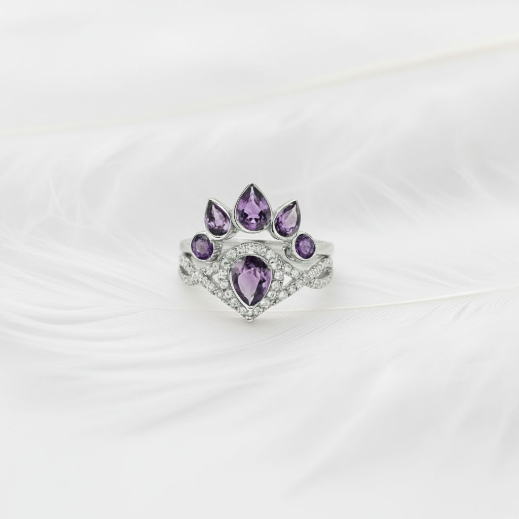 pear crown halo stacking ring set for ashes memorial 