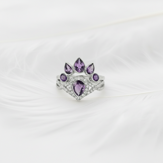 pear crown halo stacking ring set for ashes memorial 