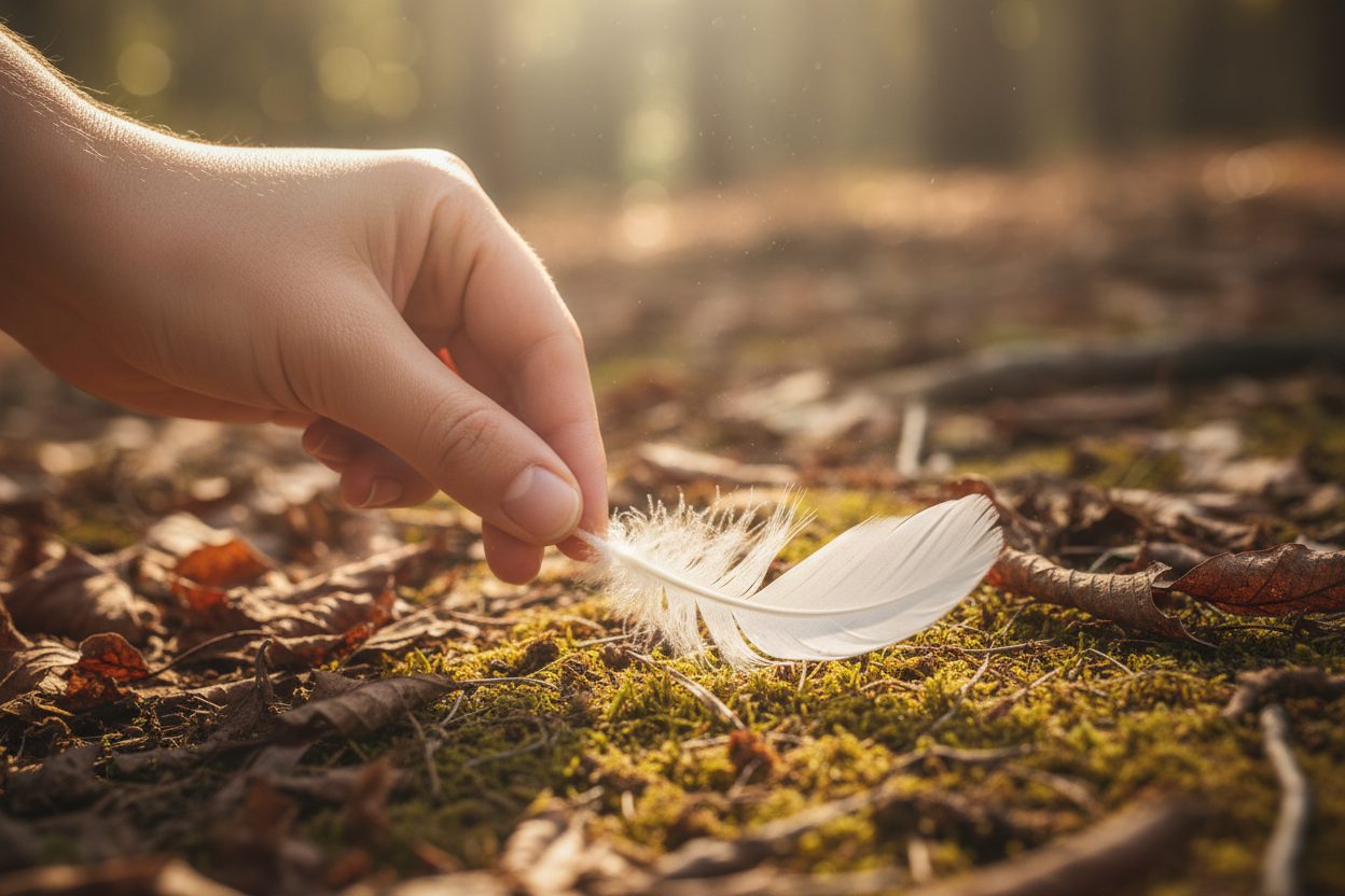 picking up a white feather