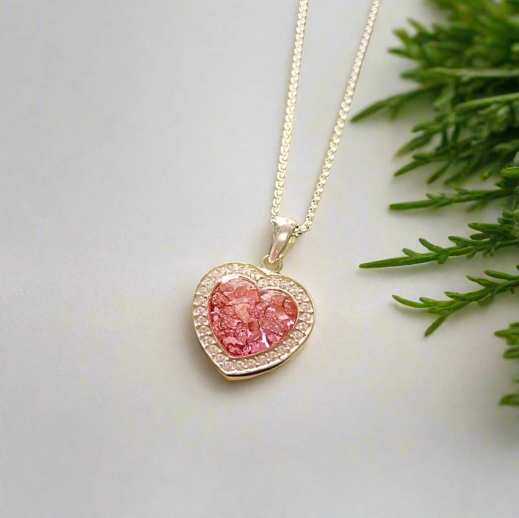 pink sparkle ashes memorial necklace