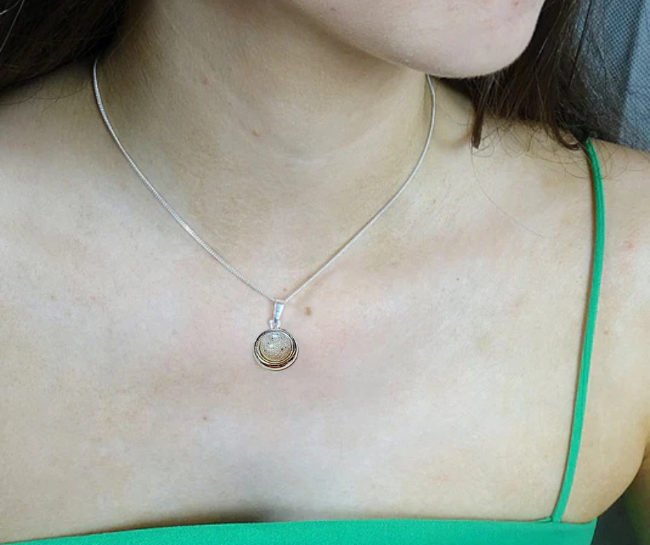 round pearl ashes memorial necklace on model