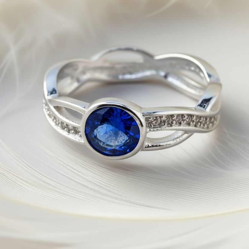 round twist crossover ashes ring with blue stone