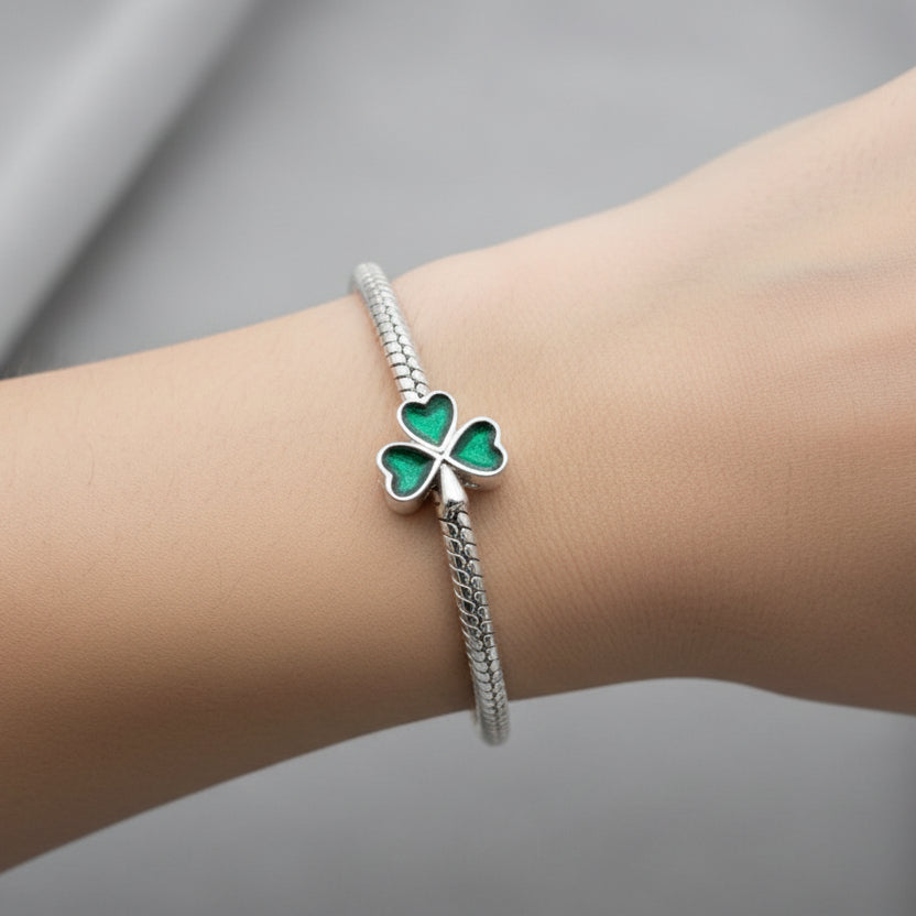 shamrock ashes charm for pandora bracelets on models arm