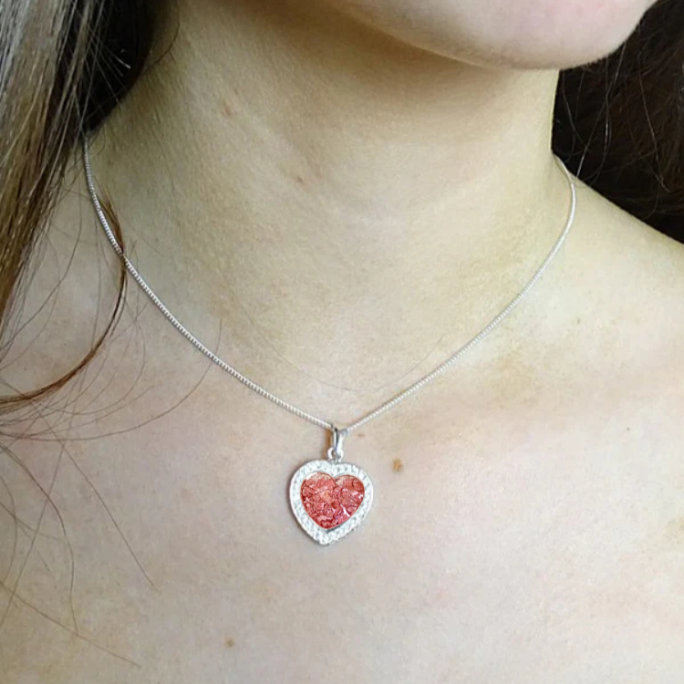 Sparkling Heart Memorial Necklace with Ashes – Handmade in Northants, UK