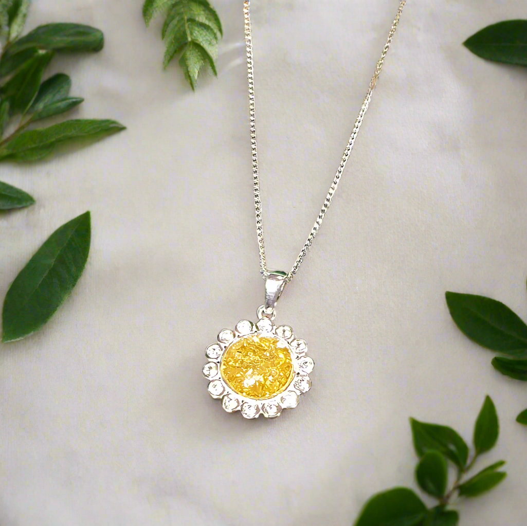 daisy flower halo ashes memorial necklace