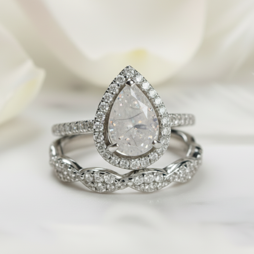 pear shaped ashes ring memorial set