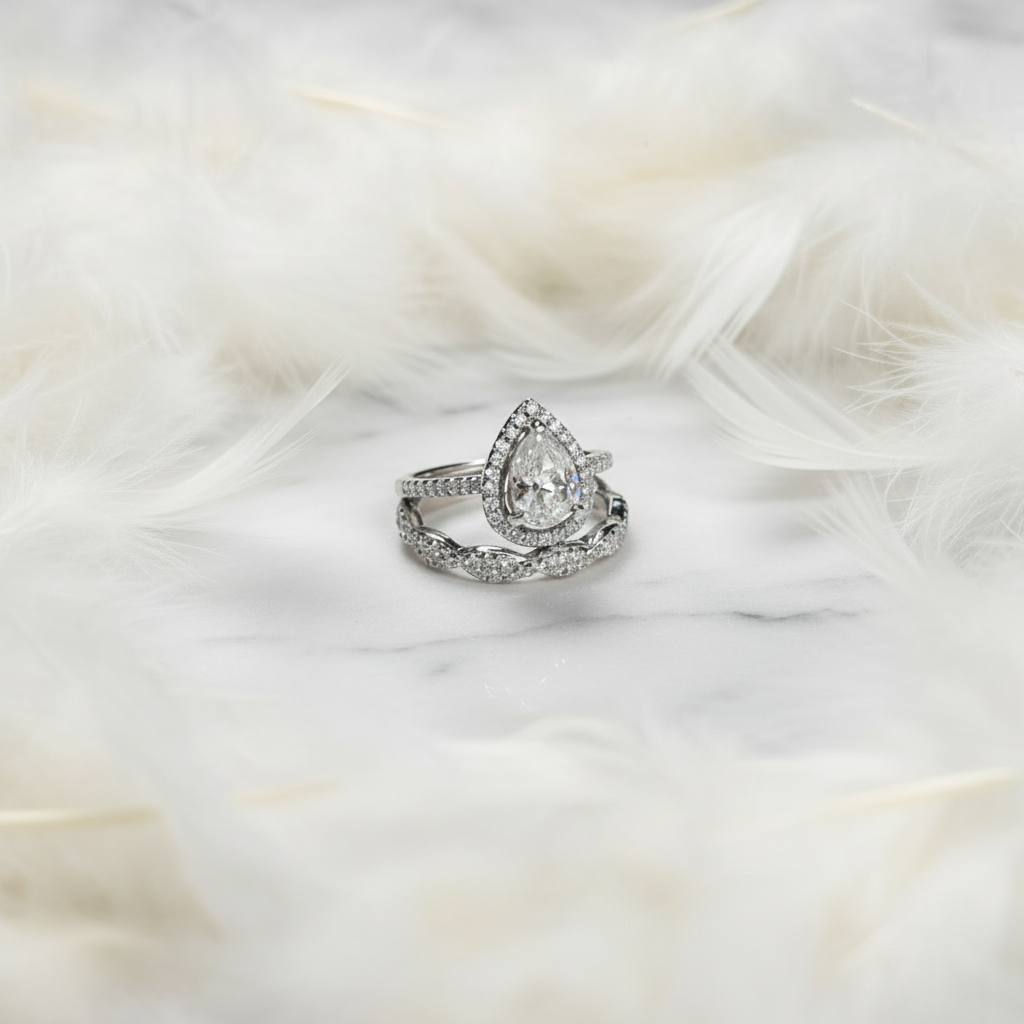 pear shaped ashes ring memorial set