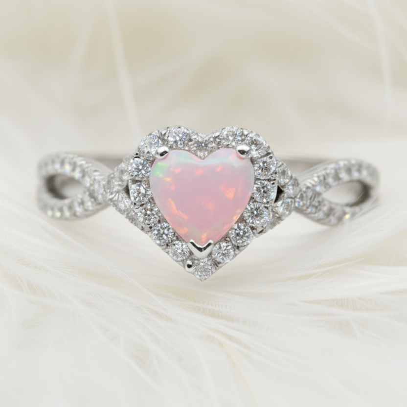14ct white gold heart ashes crossover ring